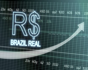 Brazil Real symbol on stock market graph