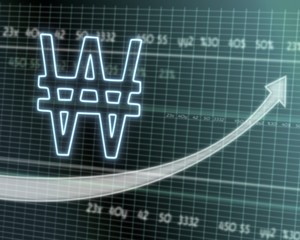South korea won sign on stock market graph
