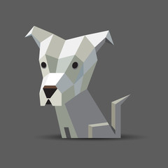 Vector polygonal illustration of a light white and grey origami dog