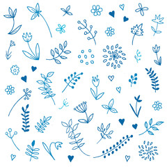 Hand drawn vintage floral elements. 