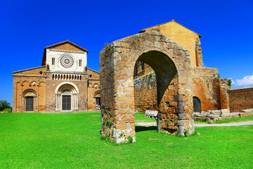 Etruscan city of Tuscania  with San Pietro church. Italy