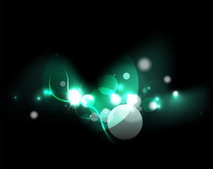 Glowing shiny bubbles and stars in dark space