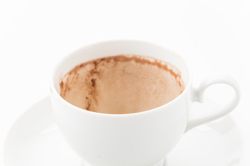 empty cup of chocolate on white