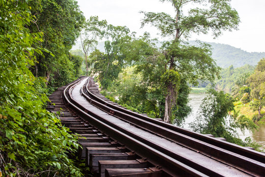 Conventional tracks through forest and mountains.