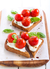 Open-face tomato and cheese bruschetta