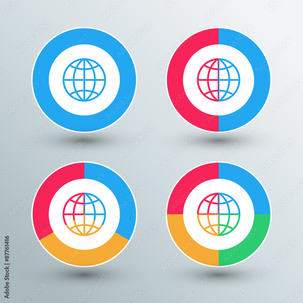 Aufkleber globe sign icons. globe sign buttons. heart colors. vector illustration.