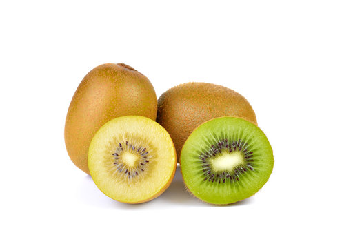 Yellow gold and green kiwi  on white background