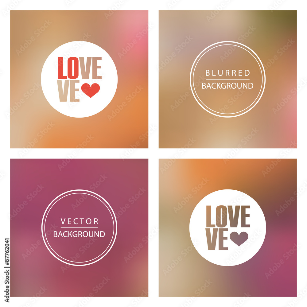 Poster love text over abstract colorful blurred background. vector illustration.
