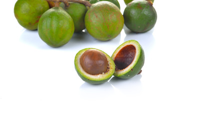 macadamia nuts on white background