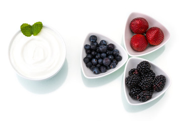 healthy breakfast with yogurt and berry, dieting, freshness