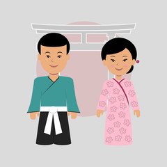 Man and woman in Japanese costumes