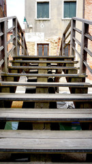 wooden stair bridge cross canal