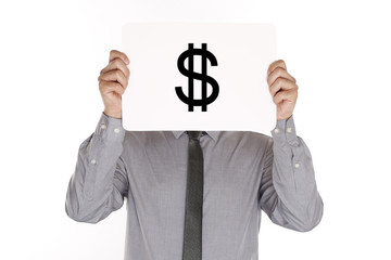 Mann mit Schild - Dollar Zeichen
