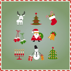 
Christmas set Santa Claus, reindeer, stockings, gifts, candles, Christmas tree, candy