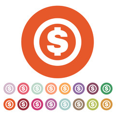 The dollar icon. Cash and money, wealth, payment symbol. Flat