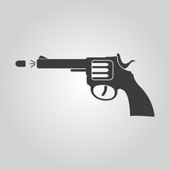 The gun icon. Pistol and handgun, weapon, revolver, shot symbol. Flat