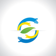 green leaf care with hand vector 