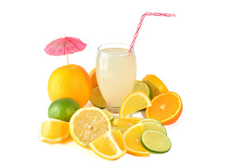  Fresh citric fruit isolated on white background and coctail