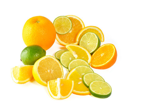  Fresh citric fruit isolated on white background and coctail