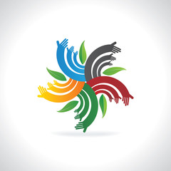 round of hand with green leaf vector 