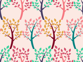 Trees seamless pattern on red background