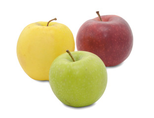 Three apples green, yellow, red