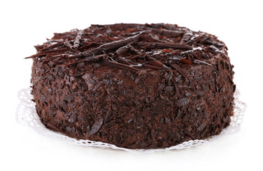 Tasty chocolate cake isolated on white