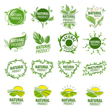 large set of vector logos for natural products