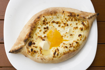 Khachapuri, the traditional Georgian dish of cheese-filled bread.