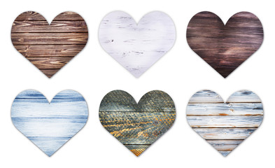 Vintage wooden hearts isolated on white