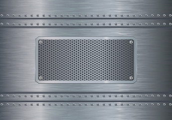 Metal background with steel plate and screws.