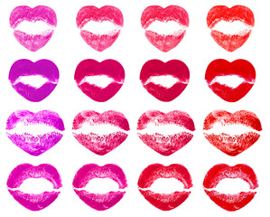 Kissing lips in shape of hearts isolated on white