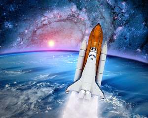 Space ship shuttle rocket launch spaceship Earth outer power orbit. Elements of this image furnished by NASA.