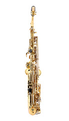 Golden saxophone isolated on white