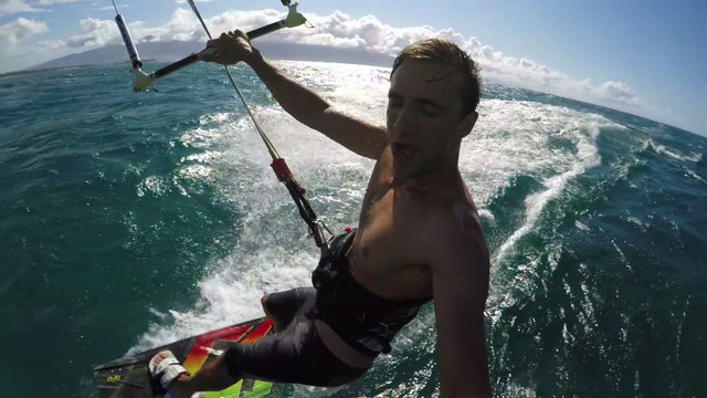 POV of Kiteboarder Catching Air on a Sunny Day in Hawaii