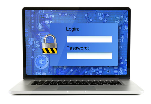 Password on a laptop screen - computer security concept
