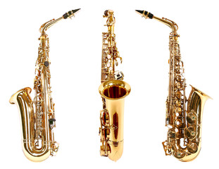 Fototapeta premium Złote saksofony na białym tle