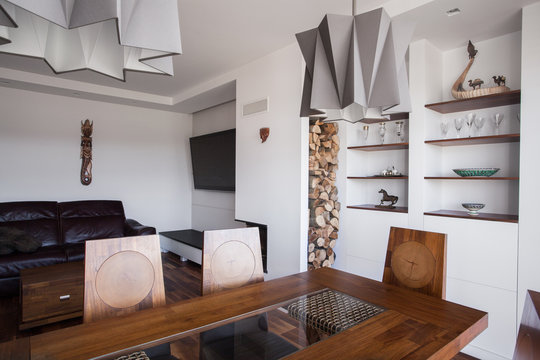 Wooden table in dinning room