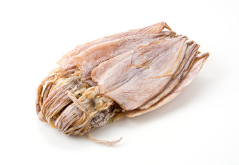 Dried squid on white background