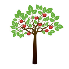 Tree and Red Apples. Vector Illustration.