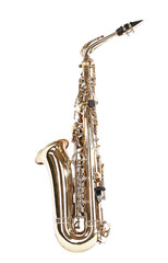 Fototapeta na wymiar Golden saxophone isolated on white