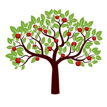 Tree and Red Apple. Vector image.