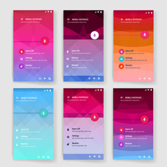 Modern user interface screen template for mobile smart phone or web site. Triangulator colorfull backgrounds designs