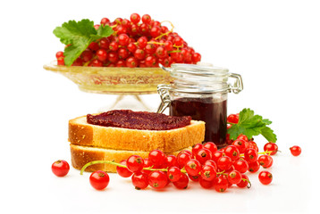 Red currants and sandwiches with jam