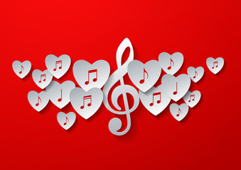 Love Music Concept Design with White Paper on Red Background, Vector Illustration