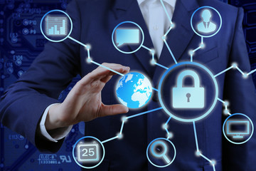 Graphic symbol of a lock on a computer information. Computer security concept