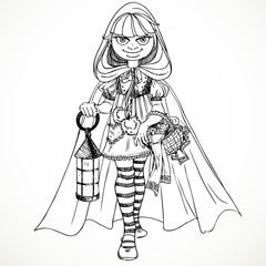 cute Little Red Riding Hood with a basket of pies