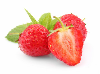 Ripe strawberries isolated on white
