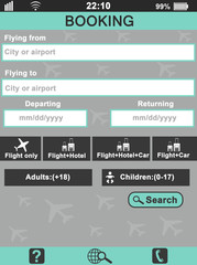 Screen interface. Booking air tickets