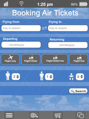 Screen interface. Booking air tickets